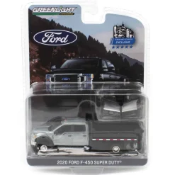 Raw Chase Unit ~ 1/64 2020 Ford F-450 XLT Super Duty Dually with V-Plow & Dump Bed, Agate Black, Town & Country Exclusive