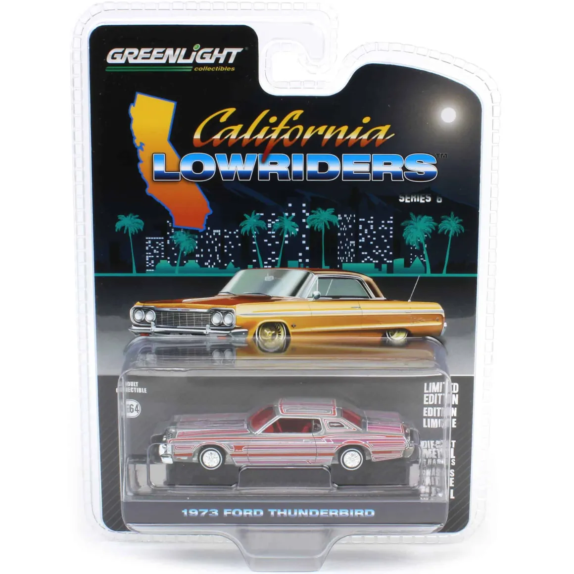 Raw Pinstriped Chase ~ 1/64 1973 Ford Thunderbird, Red Custom, California Lowriders Series 6