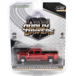 Red Chrome Super Chase ~ 1/64 2018 Chevrolet Silverado 3500 HD Dually High Country, Cajun Red Metallic, Dually Drivers Series 15