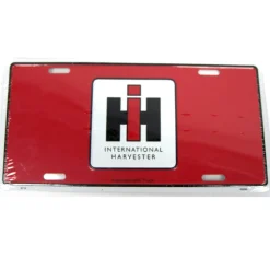 Red License Plate with large IH Logo in center