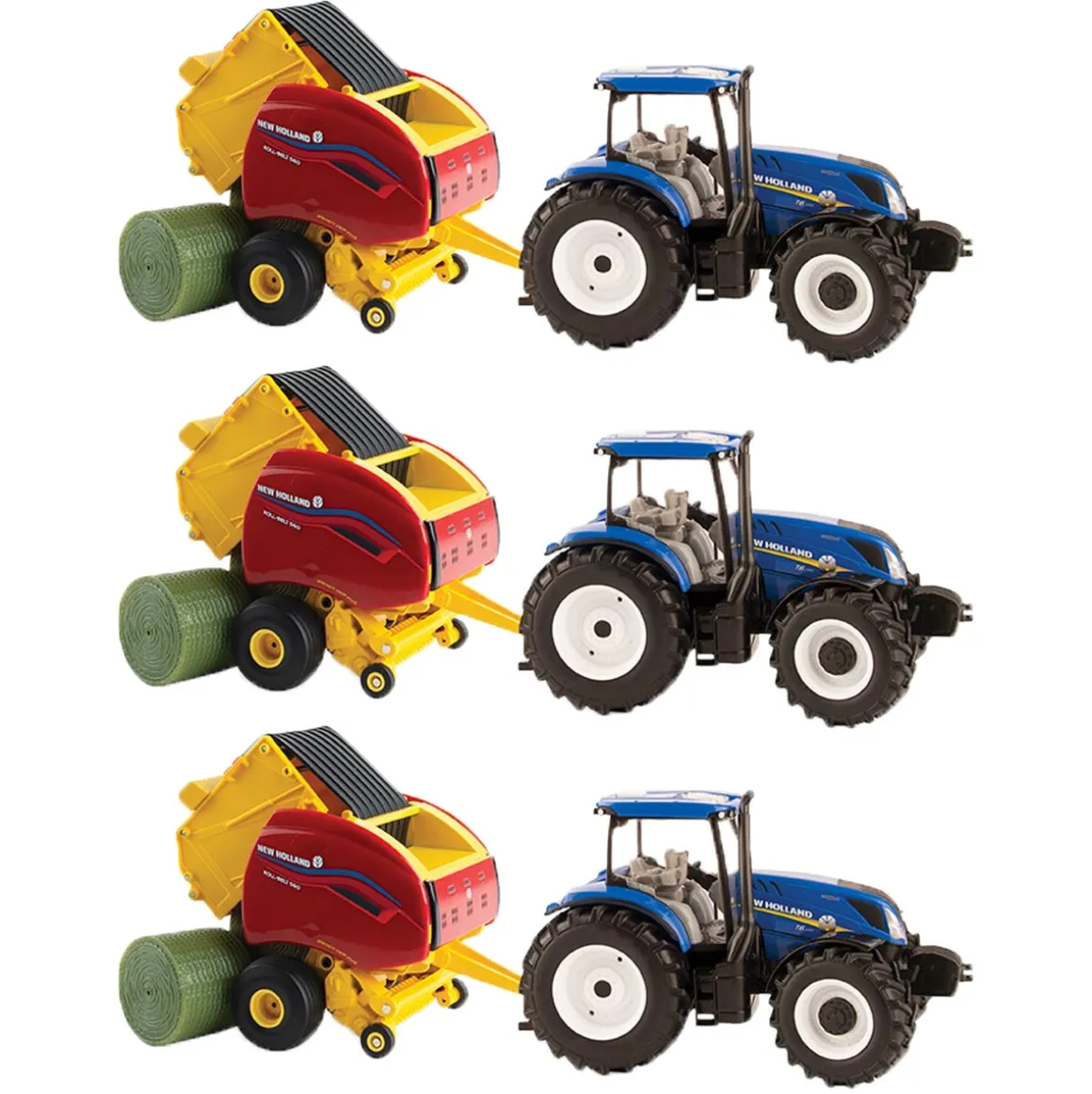 Sealed Case of 3 ~ 1/32 New Holland T6.180 with Roll-Belt 560 Round Baler