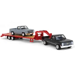 Set of 3 Color Variations ~ 1/64 Chevy K-30 Longbed w/ Gooseneck & Project Truck, Greenlight Exclusive