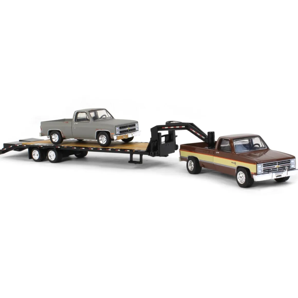 Set of 3 Color Variations ~ 1/64 Chevy K-30 Longbed w/ Gooseneck & Project Truck, Greenlight Exclusive