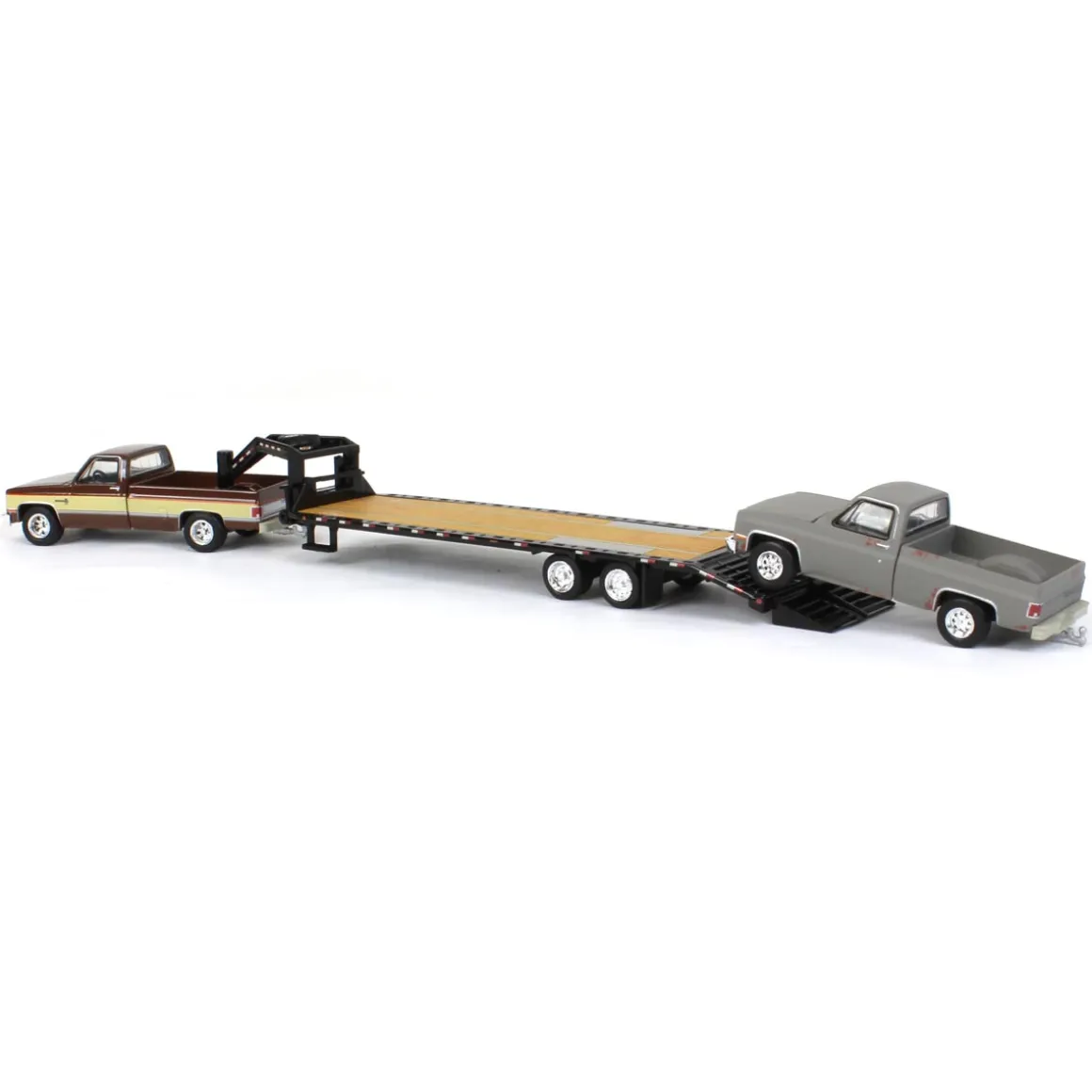 Set of 3 Color Variations ~ 1/64 Chevy K-30 Longbed w/ Gooseneck & Project Truck, Greenlight Exclusive