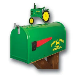 Steel John Deere Mailbox with Metal John Deere B Tractor Topper