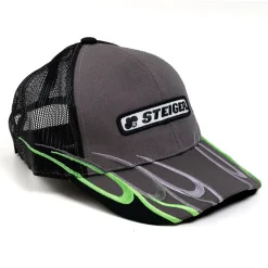 Steiger Charcoal Gray with Neon Green Flames & Black Mesh Back