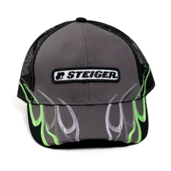 Steiger Charcoal Gray with Neon Green Flames & Black Mesh Back