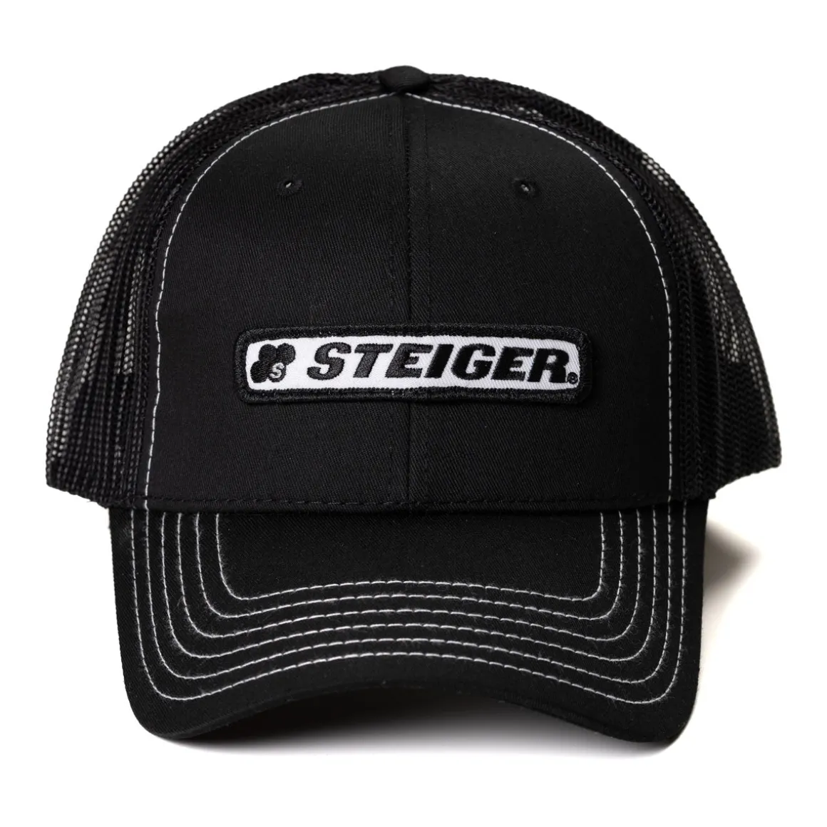 Steiger Stitched Logo Black with White Stitching Mesh Back Hat