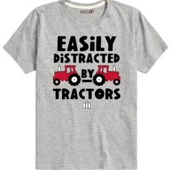 Toddler IH Easily Distracted by Tractors Gray Short Sleeve T-Shirt