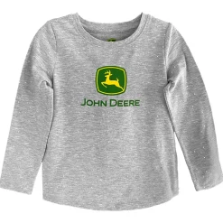 Toddler John Deere Logo Girls Gray Long Sleeve Shirt