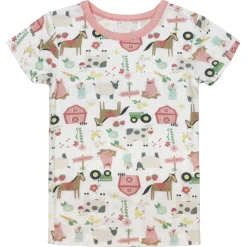Toddler John Deere White & Pink Farm Elements Short Sleeve Pajama Set