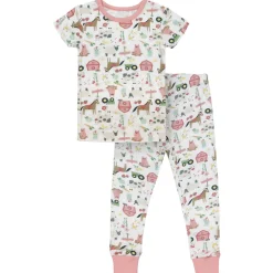 Toddler John Deere White & Pink Farm Elements Short Sleeve Pajama Set