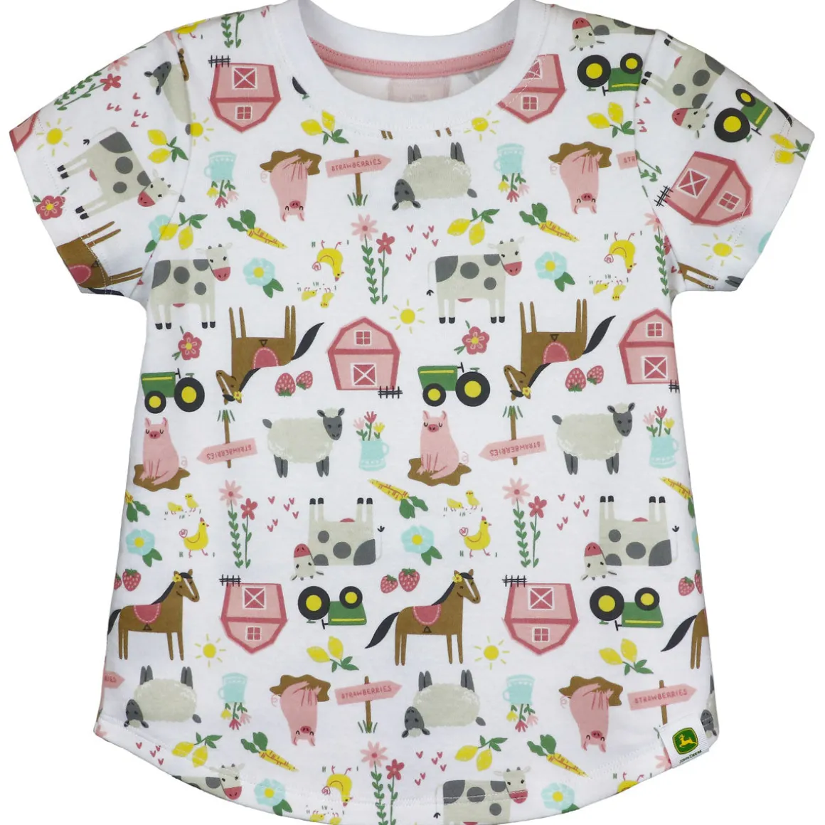 Toddler John Deere White & Pink Farm Elements Short Sleeve T-Shirt