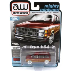 Ultra Red ~ 1/64 Auto World 2023 1B - 1984 Dodge Caravan, Gamel Pearl Coat with Side Woodgrain