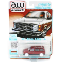 Ultra Red Chase ~ 1/64 Auto World 1985 Dodge Caravan, DW2 White with Woodgrain