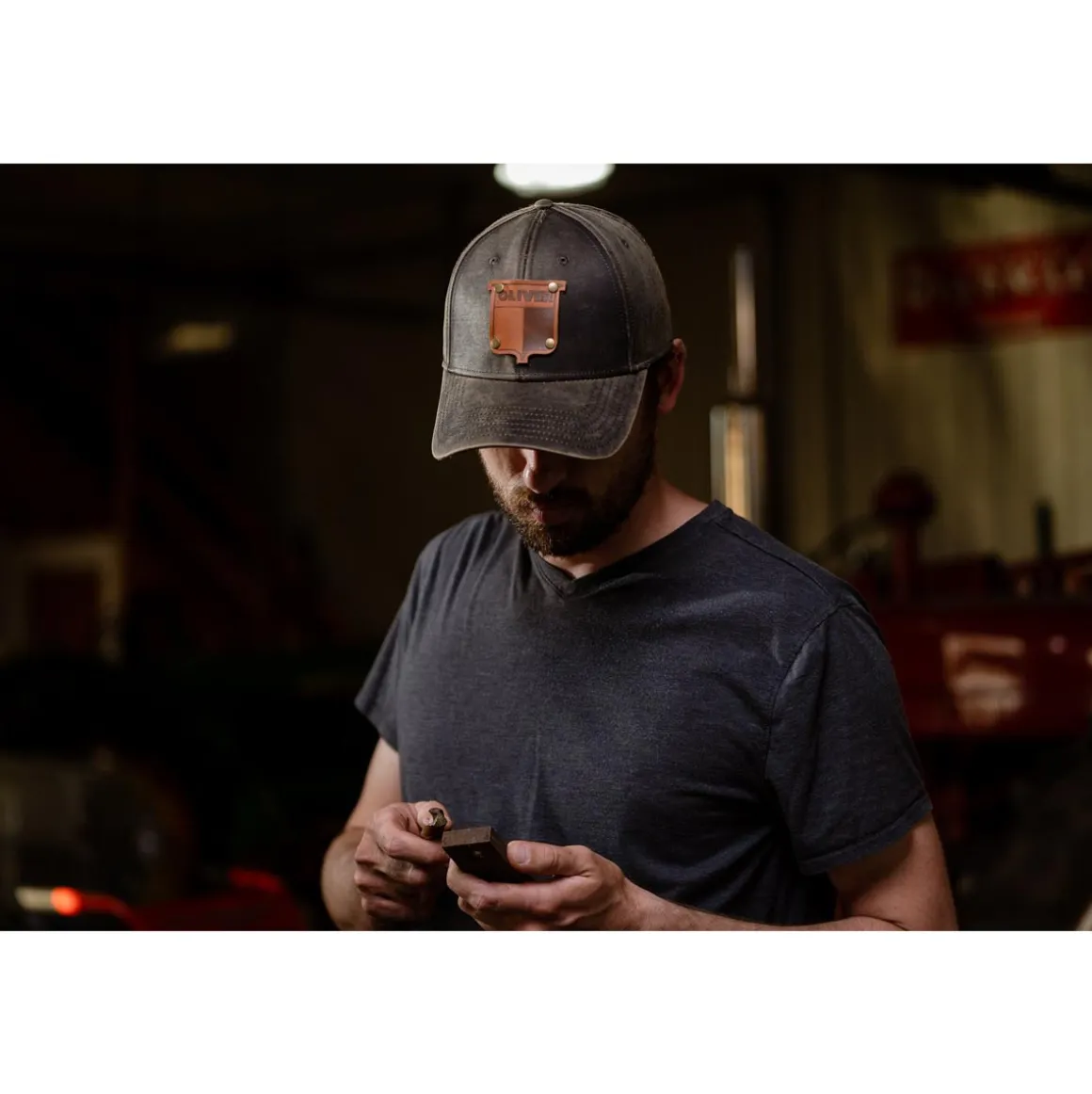 Vintage Oliver Oil Distressed Leather Emblem Hat