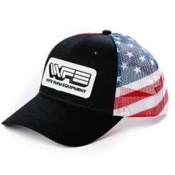 White Farm Equipment Logo Hat with Flag Mesh