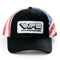 White Farm Equipment Logo Hat with Flag Mesh