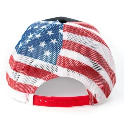 White Farm Equipment Logo Hat with Flag Mesh
