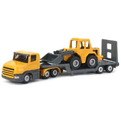 Yellow Semi Truck with Low Loader Trailer and Yellow Loader by SIKU
