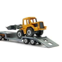 Yellow Semi Truck with Low Loader Trailer and Yellow Loader by SIKU