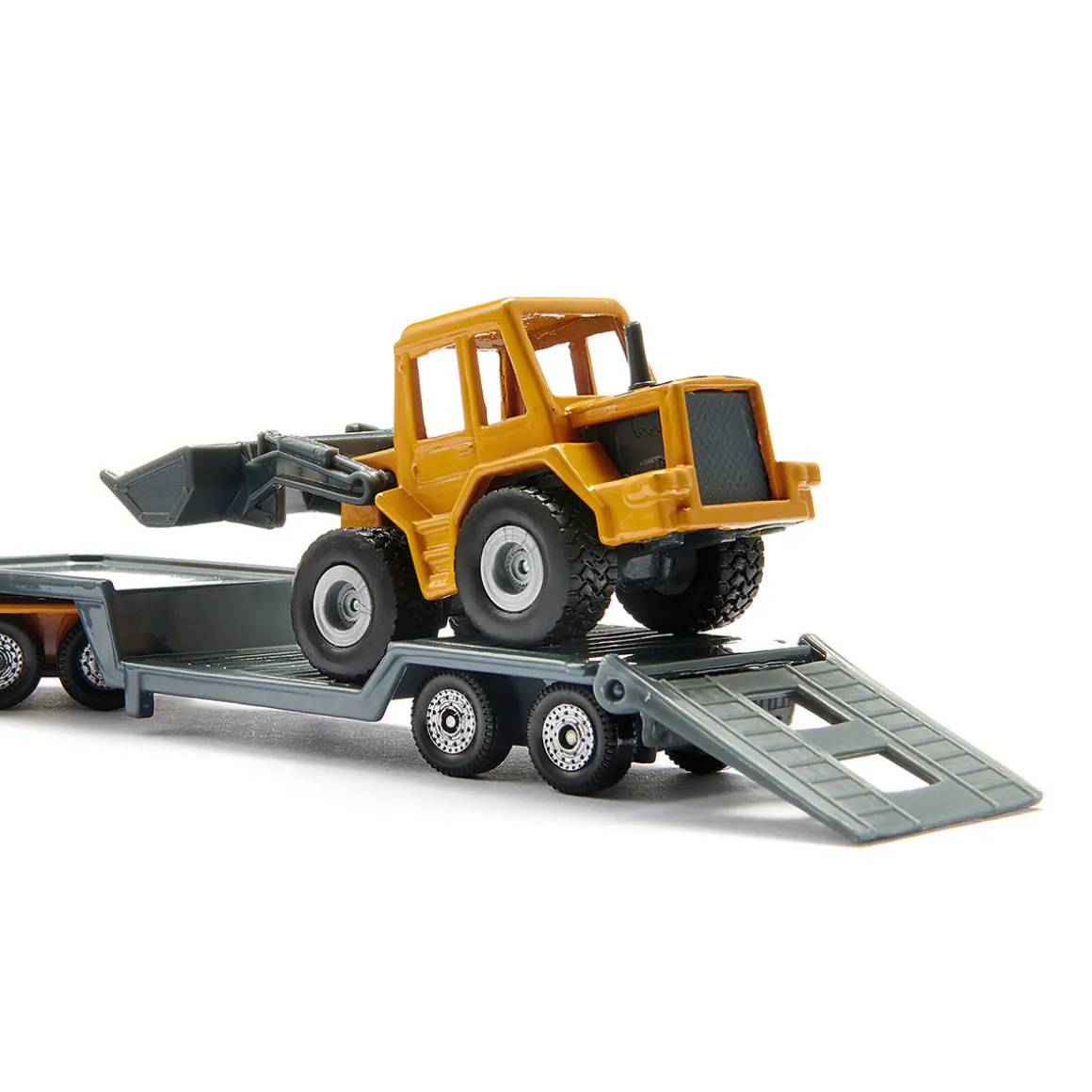 Yellow Semi Truck with Low Loader Trailer and Yellow Loader by SIKU