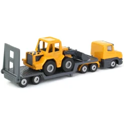 Yellow Semi Truck with Low Loader Trailer and Yellow Loader by SIKU
