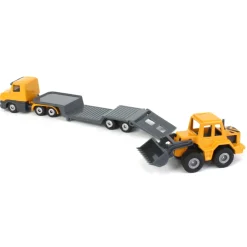 Yellow Semi Truck with Low Loader Trailer and Yellow Loader by SIKU