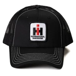 Youth International Harvester Logo Black Mesh Back Hat with White Stitching